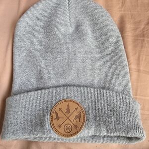 Stylish Gray Beanie with Leather Emblem